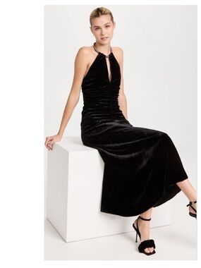 VERONICA BEARD
Josette Black Velvet Halter Midi Dress with Chain Detail Sz 2 NWT